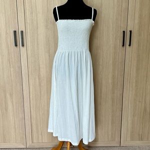 H&M White Gauze Ruched Strappy Midi Dress Sz M Medium EUC
